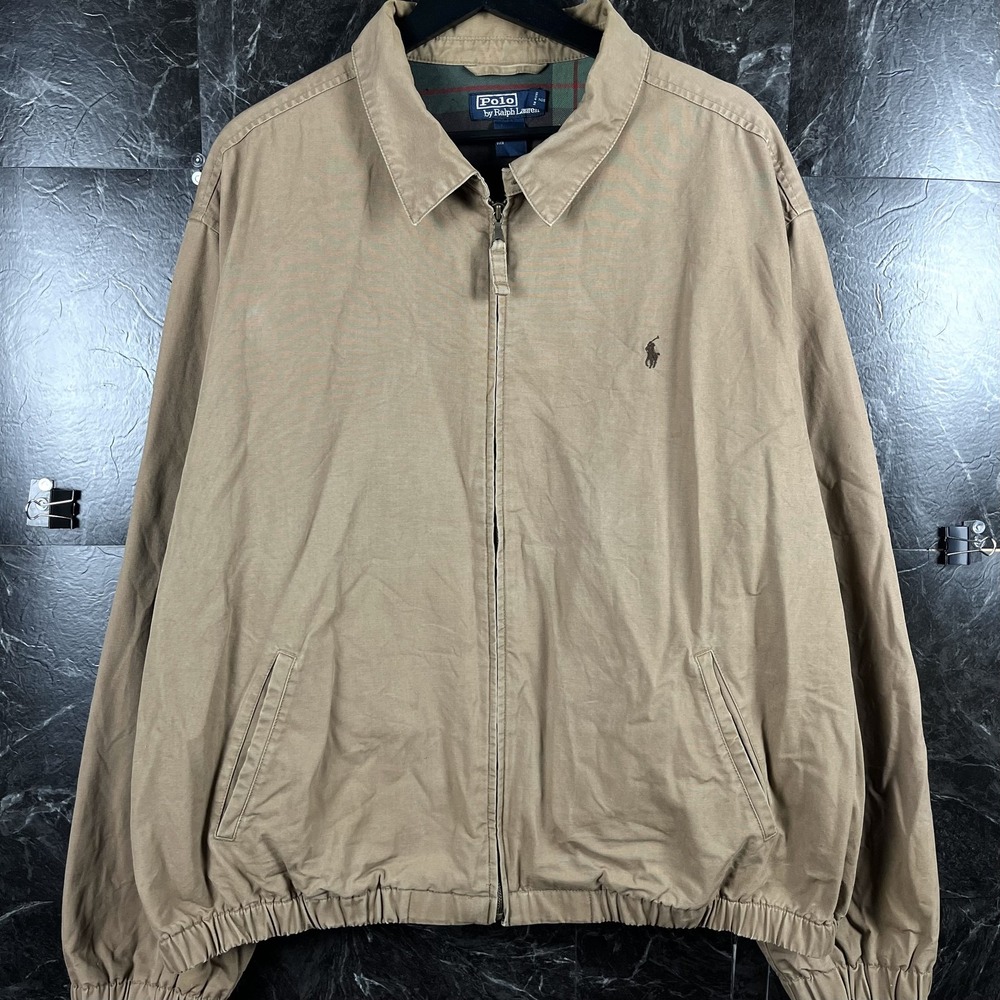 Polo Ralph Lauren Men's Beige Vtg Plaid Cotton Harrington Jacket XXL